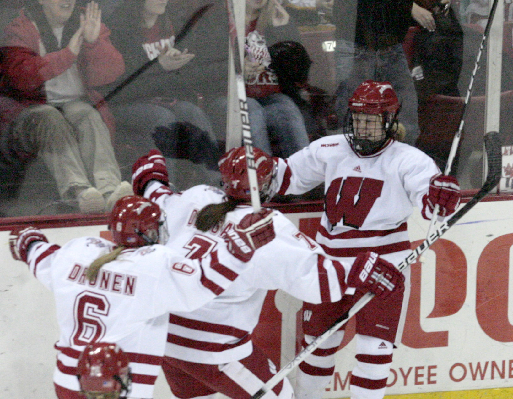 Celebrating Brianna Decker's goal against Minnesota